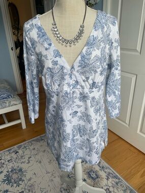 Eddie Bauer Boho Paisley Print Tunic-Medium-Blue/White